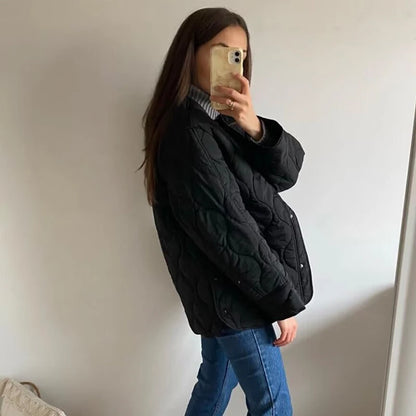 Women's Black Quilted Jacket - Padded Demi-Season Winter