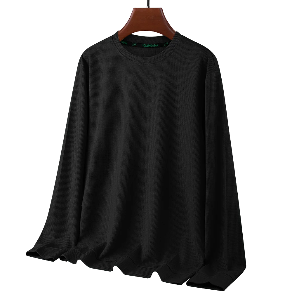 Men's Waffle Round Neck Long Sleeve T-Shirt 4XL