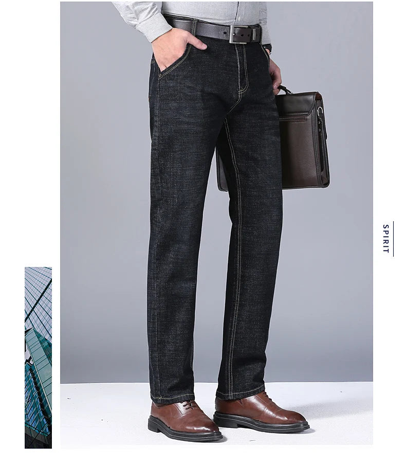 Men's Casual Stretch Jeans - Classic Blue & Black Denim