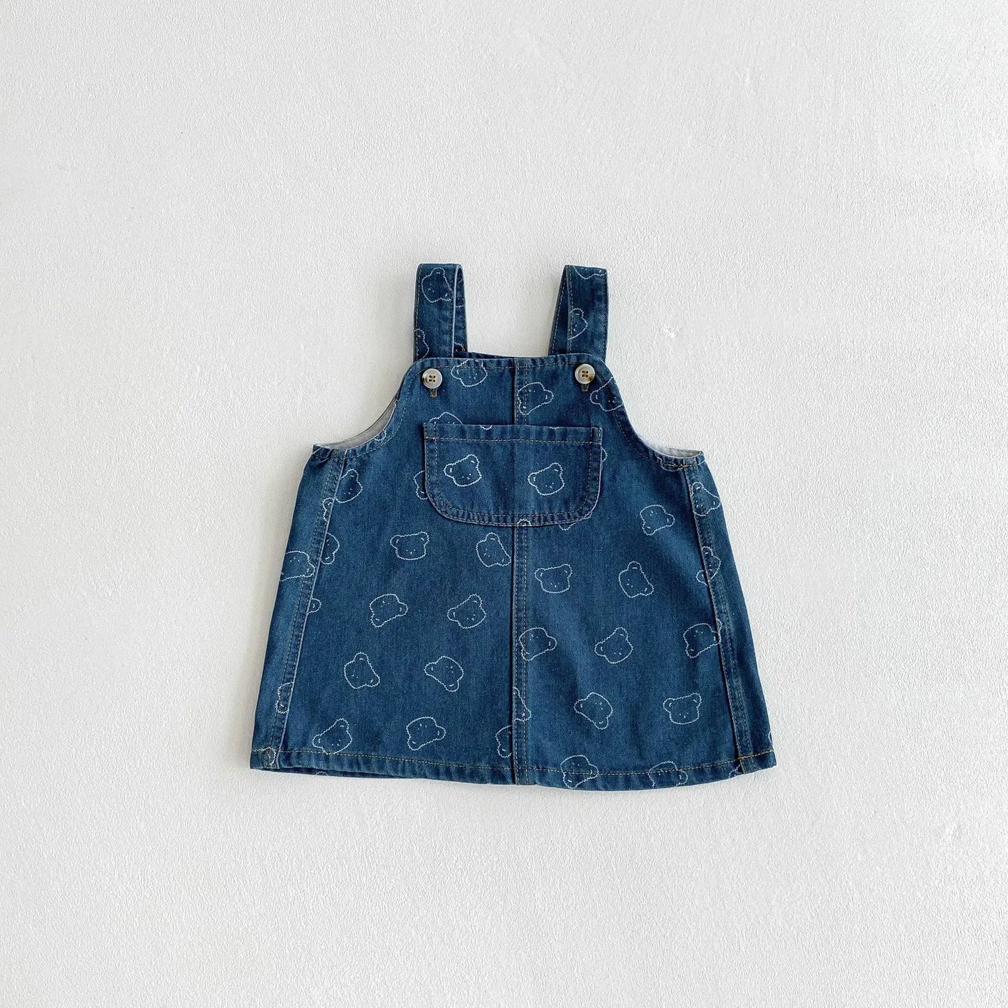 New Spring Summer 2025 Dress Toddler Girls' Suspenders Dress Cute Bear Printing Denim Dress For Baby Girls 1 To 8 Years Old