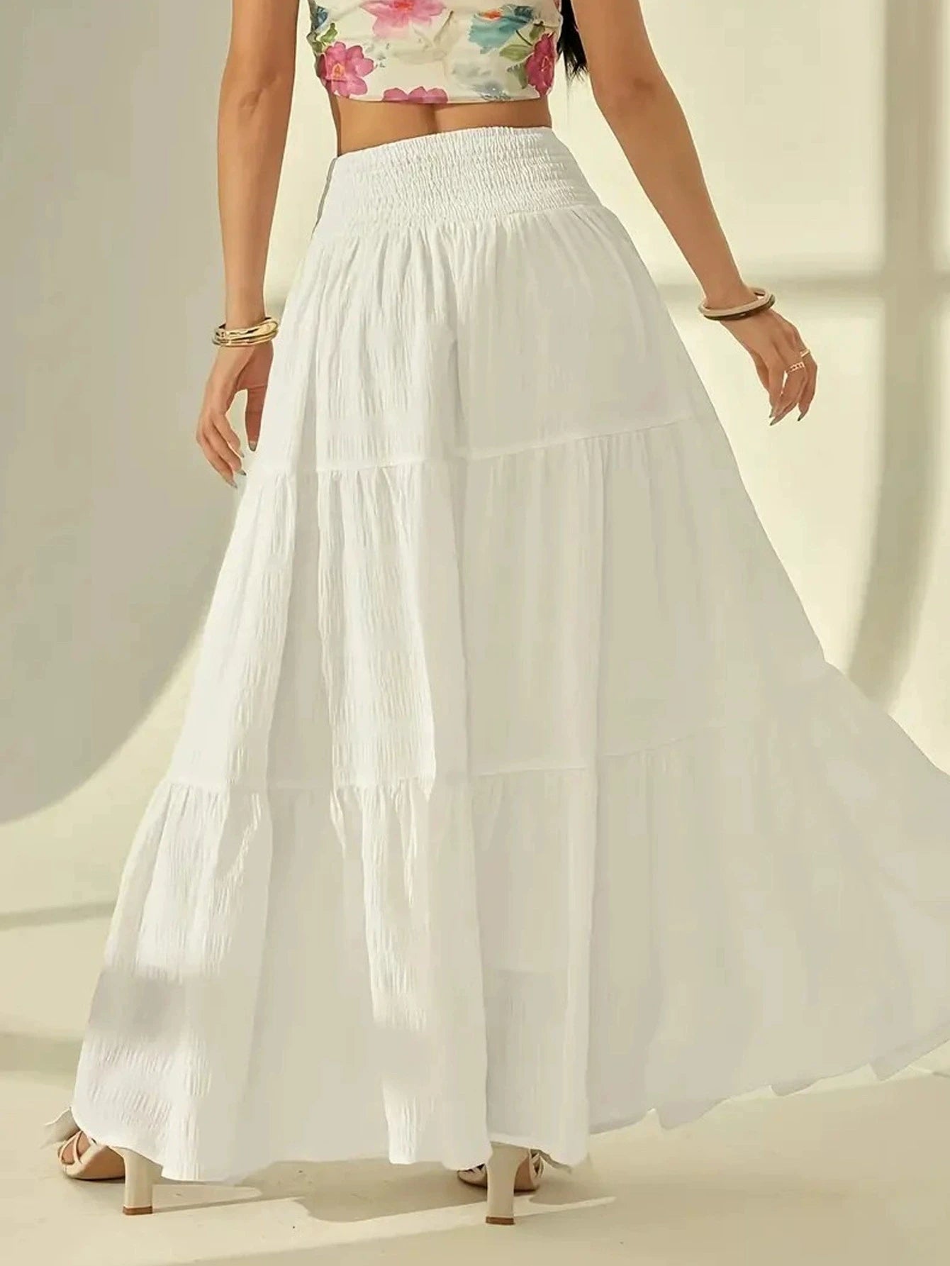 Women's Fashion Tiered Maxi Skirt - Elastic Waist Long Skirt