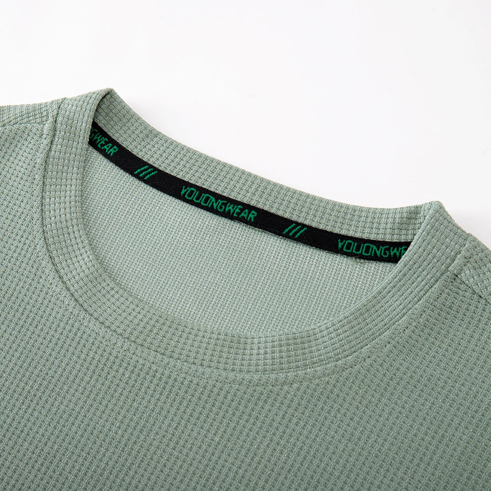 Men's Waffle Round Neck Long Sleeve T-Shirt 4XL