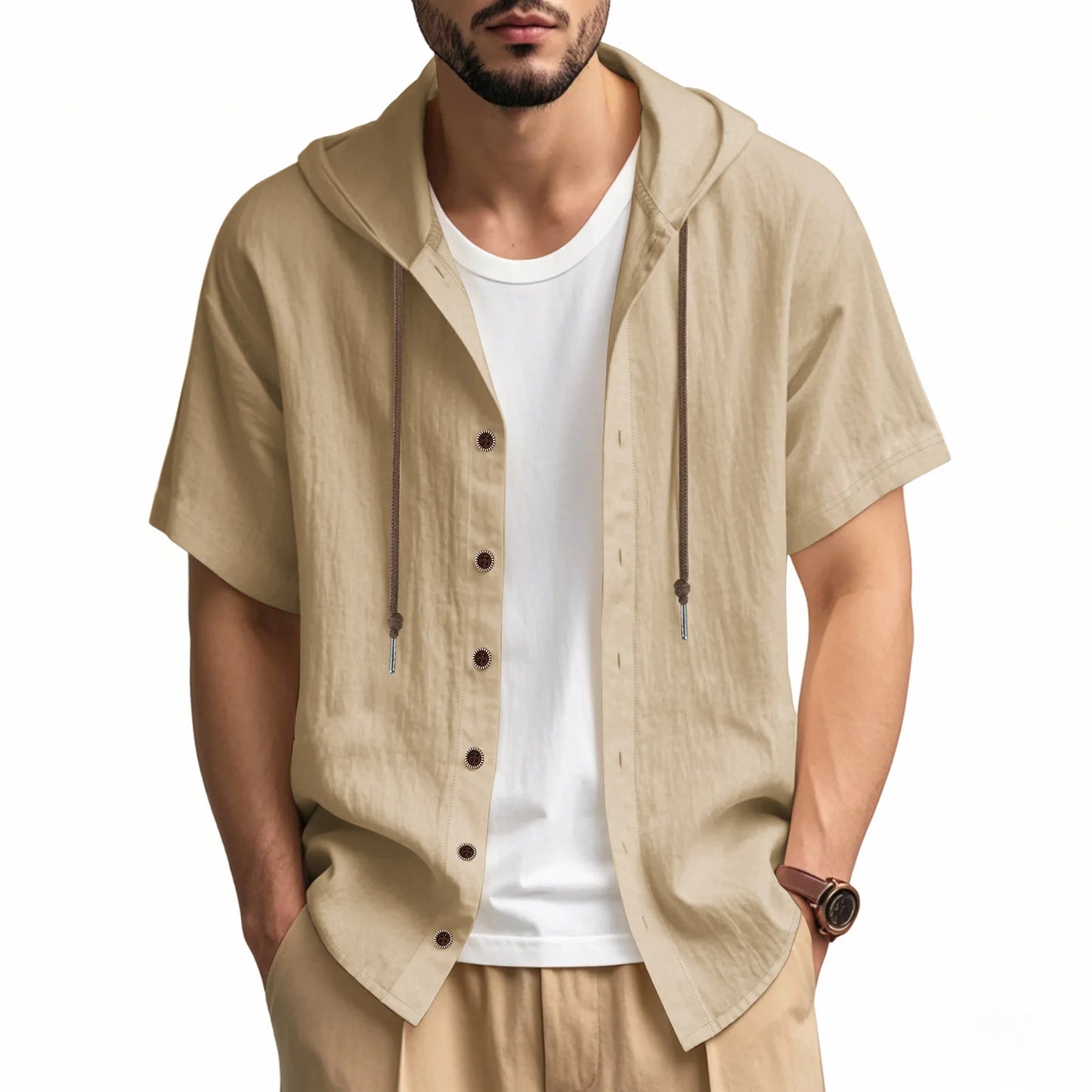 Men's Linen Short Sleeve Beach Shirt