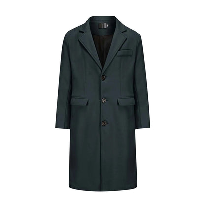 Men's Long Trench Coat - Slim-Fit Wool Jacket