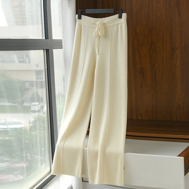 Women's High Waisted Warm Knit Wide Leg Straight