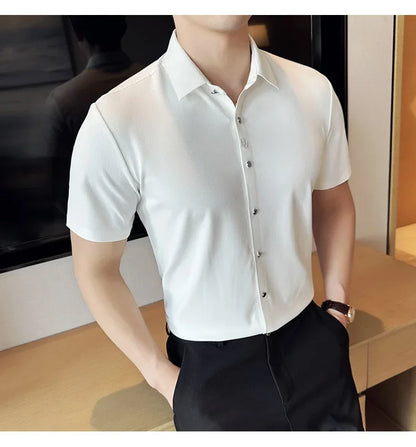 Men's Embroidered Striped Business Shirt