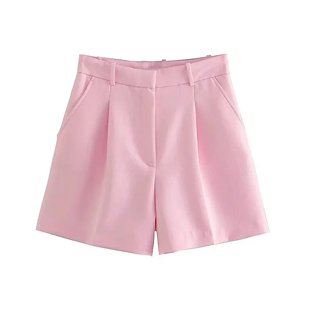 Women's Bermuda Shorts - Vintage High Waist Side Pocket Shorts