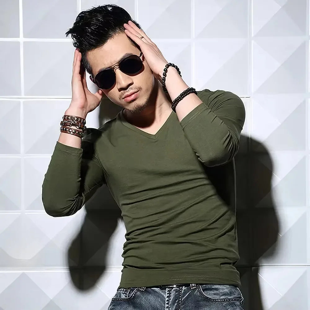 Men's Slim Fit V-Neck Polyester T-Shirt 2026