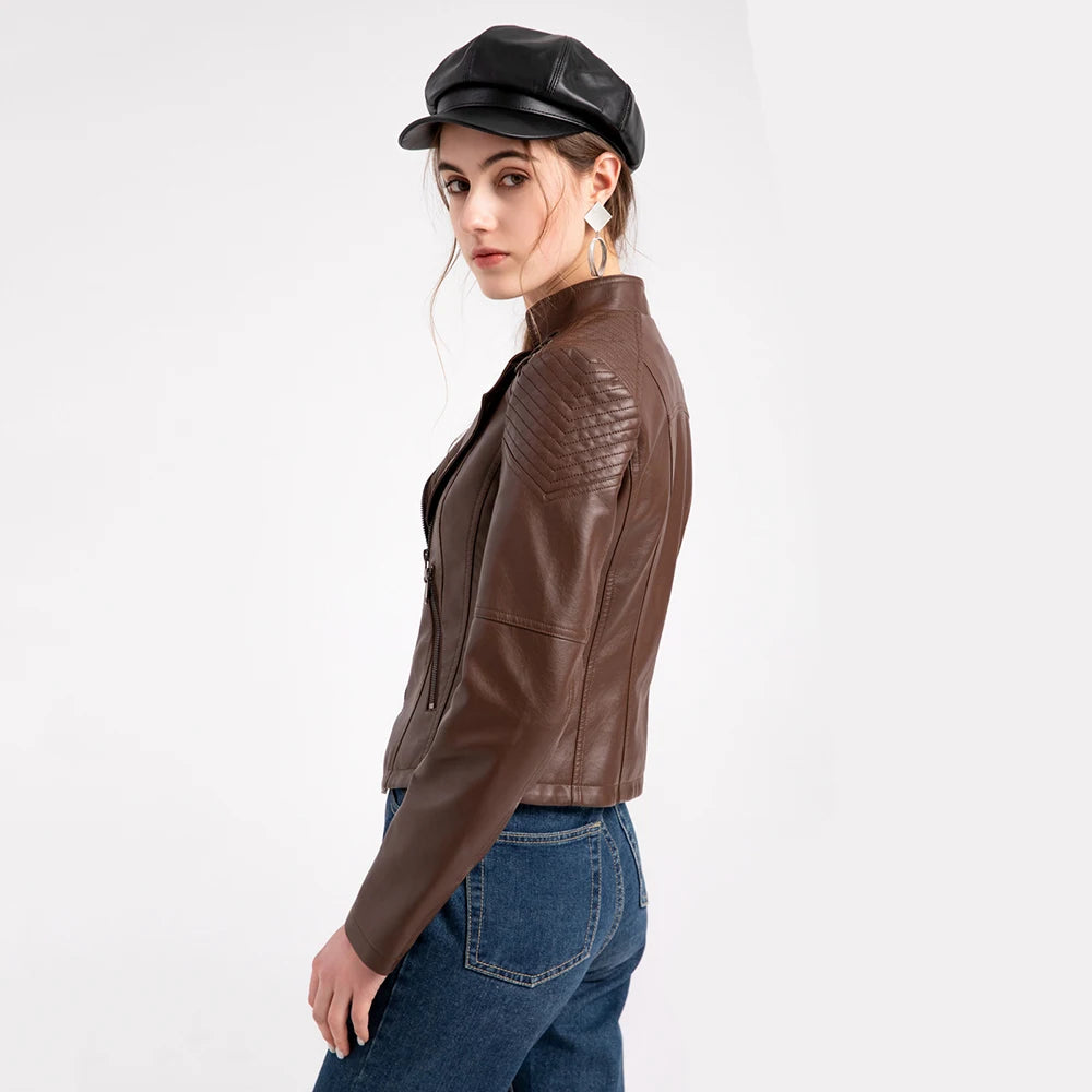 Women's PU Leather Motorcycle Jacket - Spring Autumn