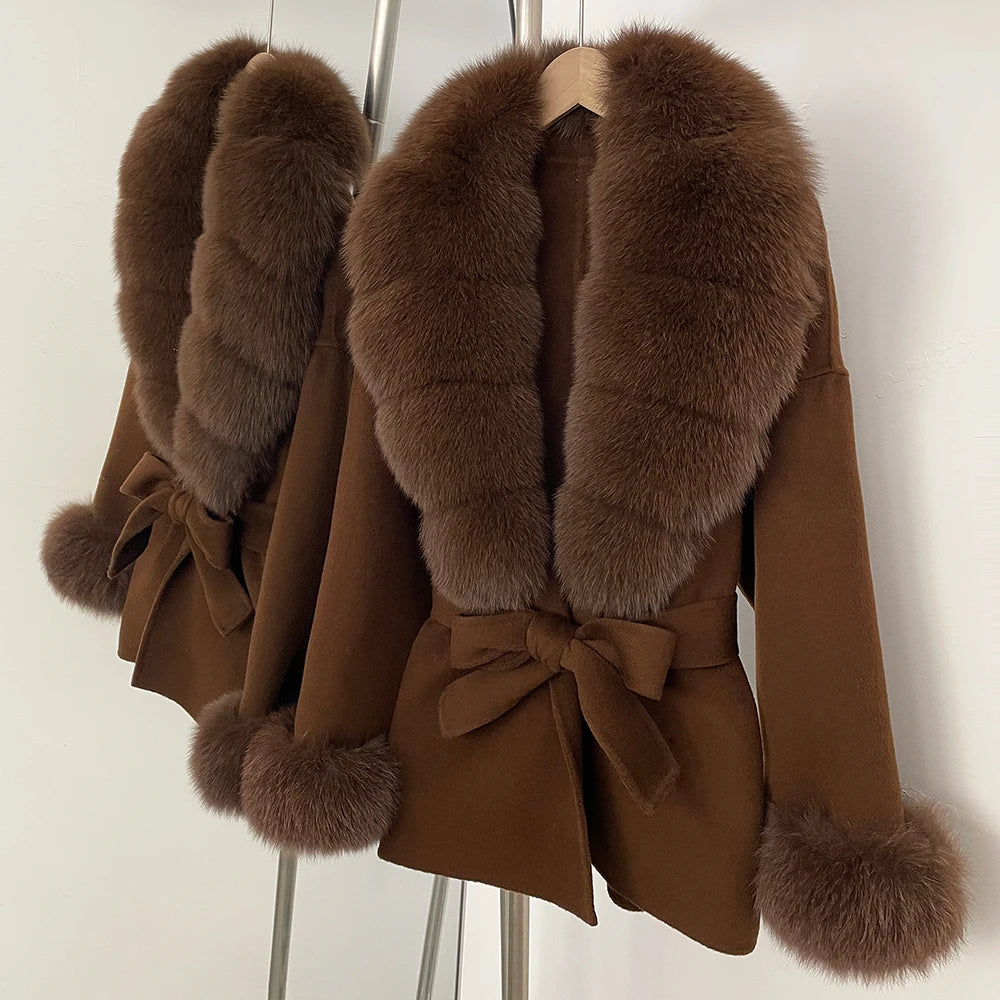 Women's Luxury Winter Coat - Wool with Real Fur Trim