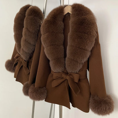 Women's Luxury Winter Coat - Wool with Real Fur Trim