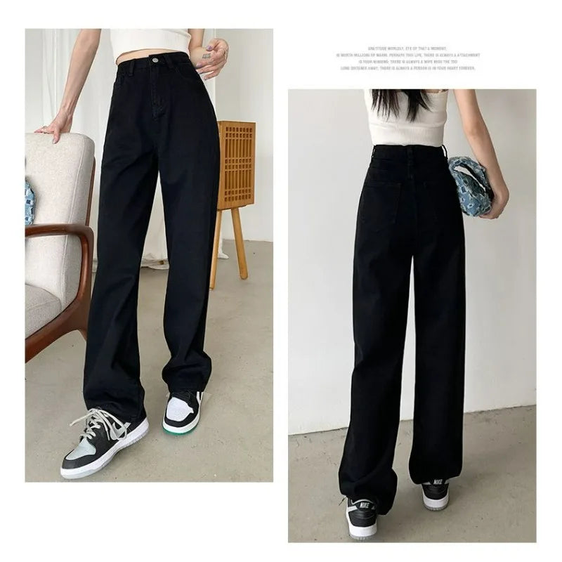 Women Denim Jeans 2025 Autumn Winter High Waist Wide Leg