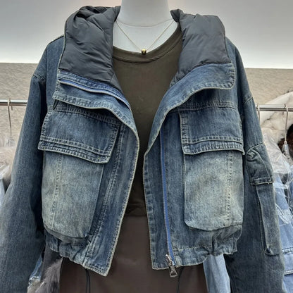 Vintage Denim Jacket Women 2025 Hooded