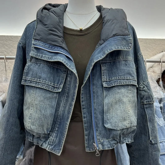 Vintage Denim Jacket Women 2025 Hooded
