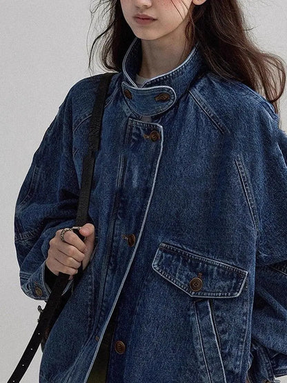 Amerika Yüksək Ucuz Denim Pencək Qadın Retro