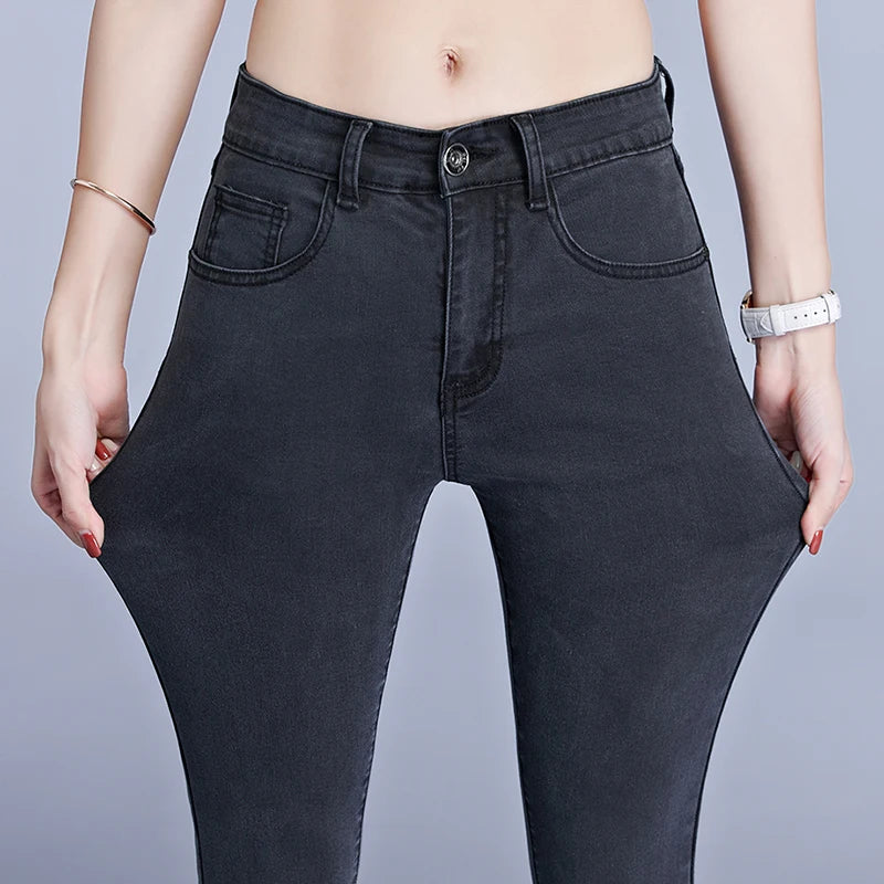 Jeans For Women Mom Jeans Blue Gray Black High Elastic
