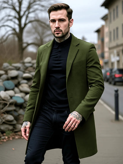 Men's Thickened Wool Single-Breasted Trench Coat