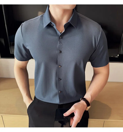 Men's Embroidered Striped Business Shirt