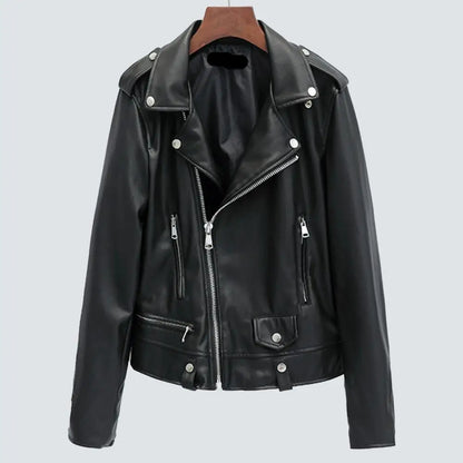 Women Jacket Faux Leather Turn-down Collar Zip-up Zipper jackets Long Sleeves Motorcycle Jacket Coat Travel Motor Outerwear