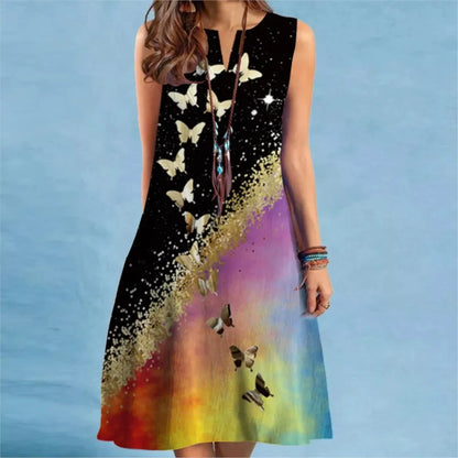 Elegant Flower Power Print Mini Dress 2025 New Women Summer V-neck Sleeveless Sexy A-Line Dress Bohemia Beach Sundress New Femme