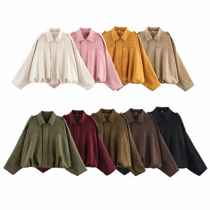 Qadın Bomber Gödəkçələri Paltolar Moda Vintage Dəbli Yaxalıq