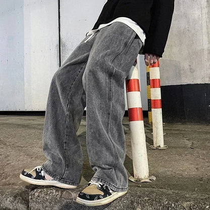 Men's Wide Leg Baggy Jeans - Korean Street Style Loose