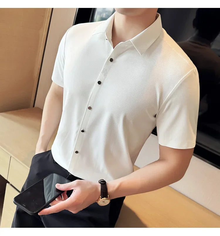 Men's Embroidered Striped Business Shirt
