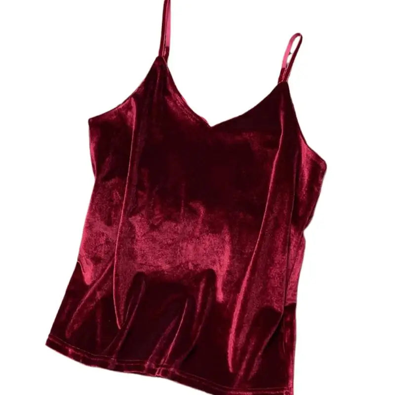 Women Velour Tank Crop Top - Korean Streetwear Camisole