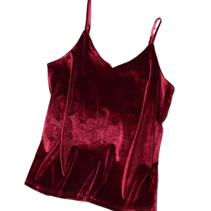 Women Velour Tank Crop Top - Korean Streetwear Camisole