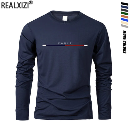Men's Paris Print Casual Long Sleeve T-Shirt