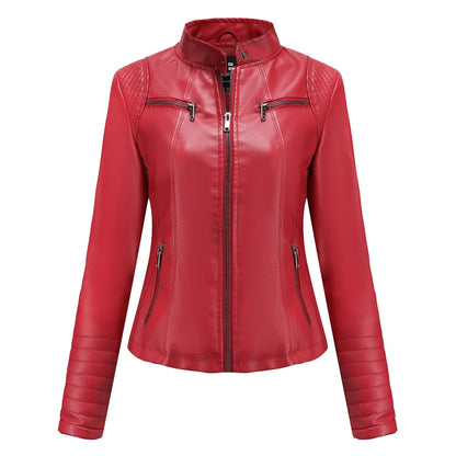 Women's Faux Leather Motorcycle Jacket - Purple & Black Moto Biker Coat