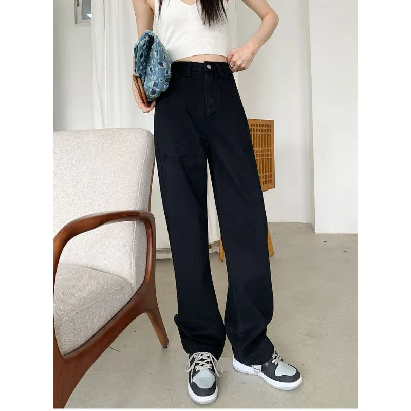 Women Denim Jeans 2025 Autumn Winter High Waist Wide Leg