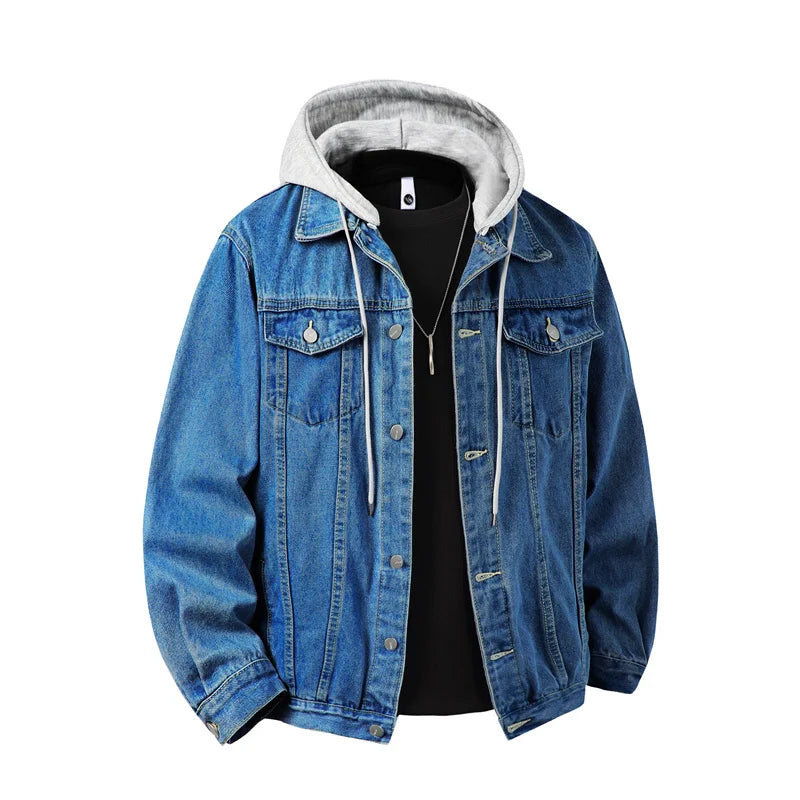 Men's Hooded Denim Jacket - Streetwear Bomber