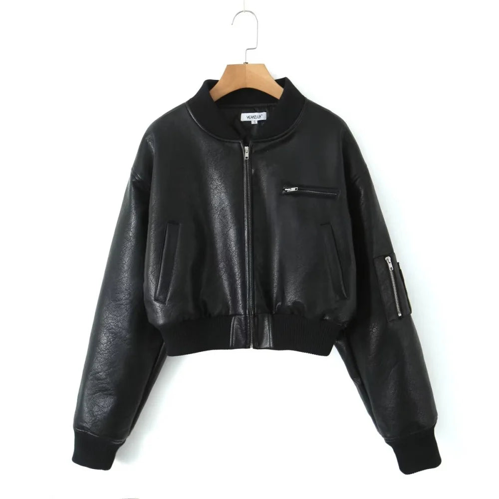 Women's Padded Leather Jacket - Spice Girl Style Motorcycle Coat