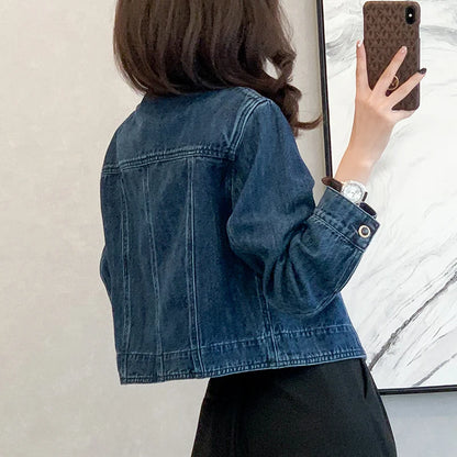 Vintage Women's O-Neck Denim Jacket Y2K