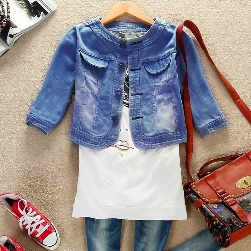 Denim Gödəkçə Qadın 2023 Yarımqol Cins Gödəkçə Qadın Elastik Rahat Denim Palto Qısa Denim Gödəkçə Qadın
