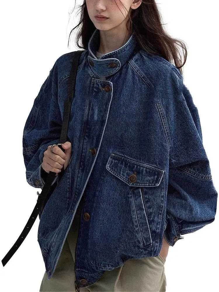 Amerika Yüksək Ucuz Denim Pencək Qadın Retro