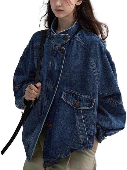 Amerika Yüksək Ucuz Denim Pencək Qadın Retro