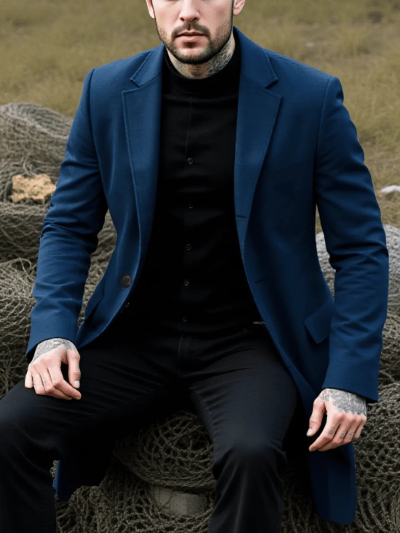 Men's Thickened Wool Single-Breasted Trench Coat