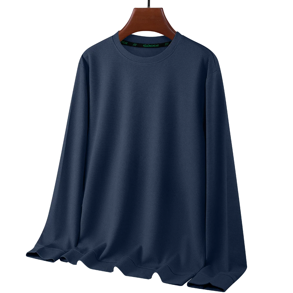 Men's Waffle Round Neck Long Sleeve T-Shirt 4XL