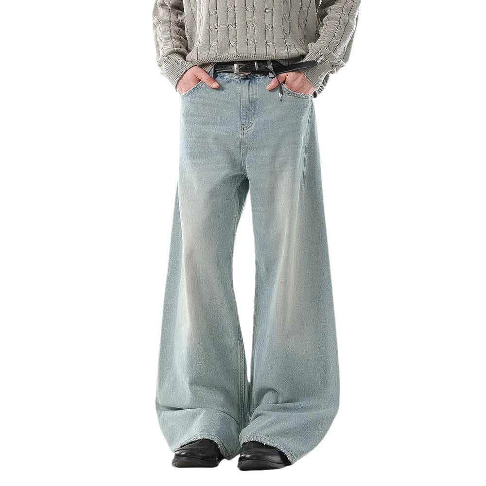 Men's Ripped Straight Jeans - Pocket Retro Casual Distressed