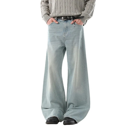 Men's Ripped Straight Jeans - Pocket Retro Casual Distressed
