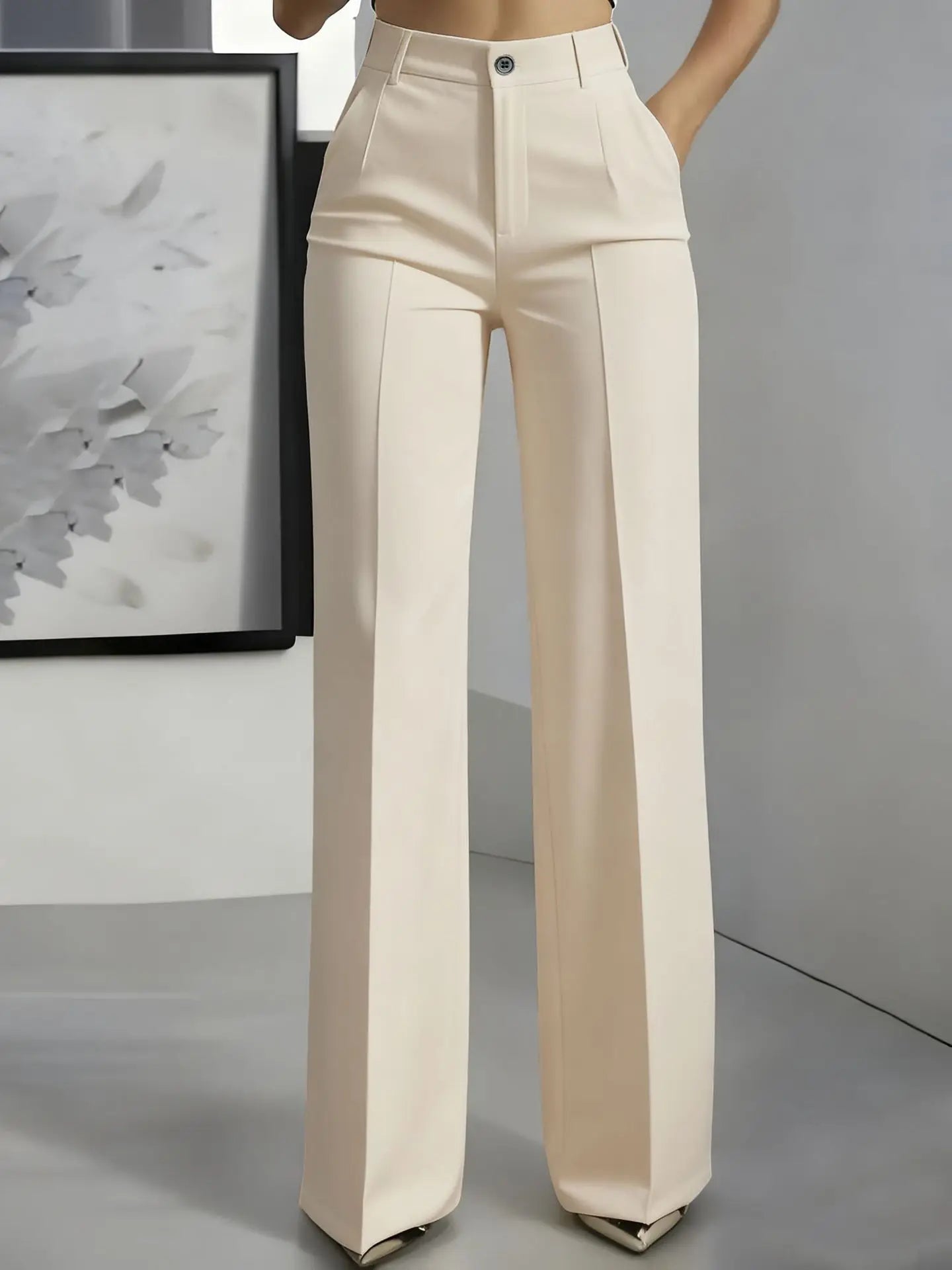 Women's High Waist Dress Pants Flowy Straight Leg