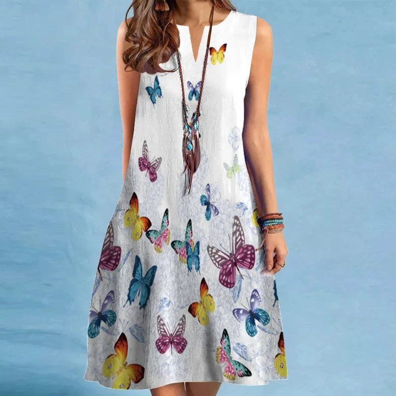 Elegant Flower Power Print Mini Dress 2025 New Women Summer V-neck Sleeveless Sexy A-Line Dress Bohemia Beach Sundress New Femme