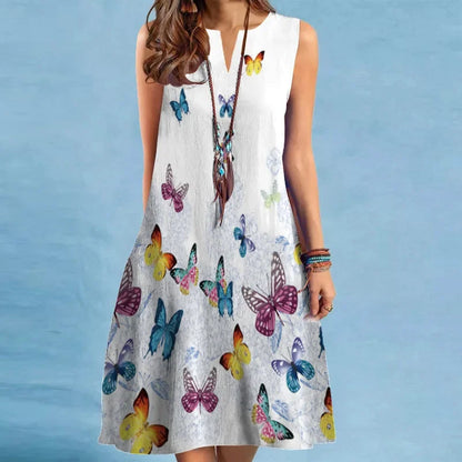 Elegant Flower Power Print Mini Dress 2025 New Women Summer V-neck Sleeveless Sexy A-Line Dress Bohemia Beach Sundress New Femme