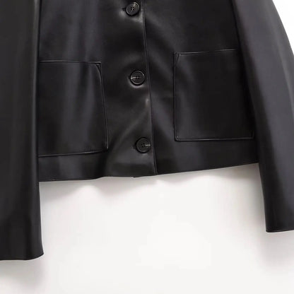 Women's Autumn Leather PU Imitation Leather Loose Black Jacket Motorcycle Coat Autumn Fashion Jackets
