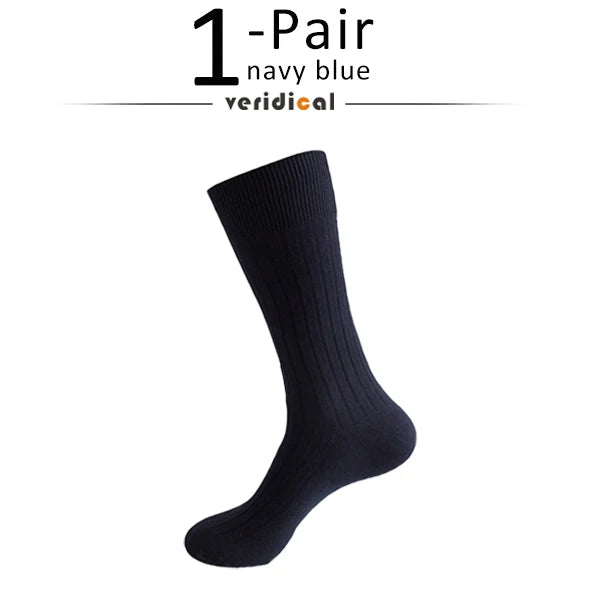 Men's Long Business Socks - Combed Cotton Striped Dress