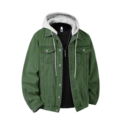 Men's Hooded Denim Jacket - Streetwear Bomber