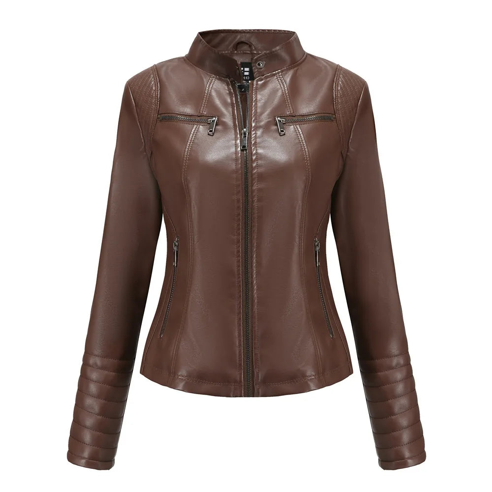 Women's Faux Leather Motorcycle Jacket - Purple & Black Moto Biker Coat