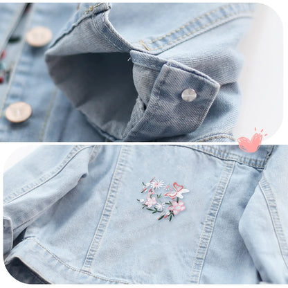 Girls Denim Jacket - Embroidered Cowboy Coat